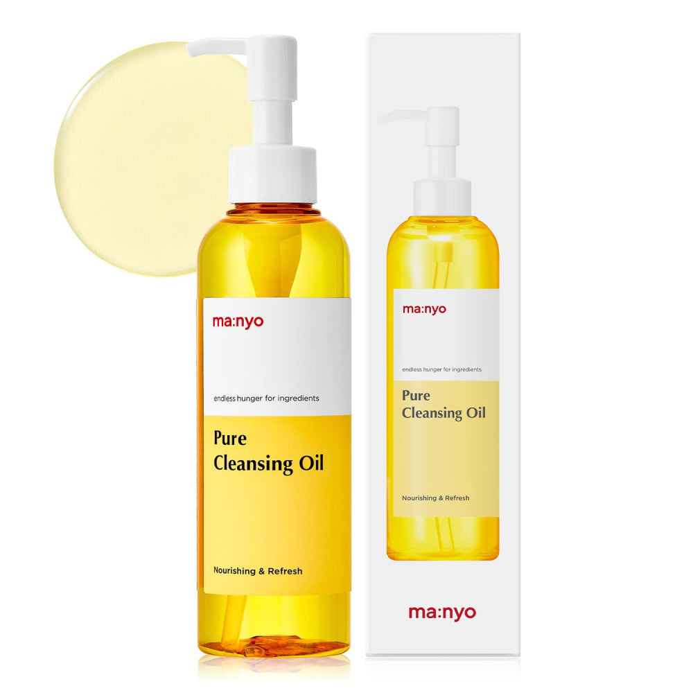 Manyo Pure Cleansing Oil in a transparent bottle with white pump, 200ml size for gentle makeup removal