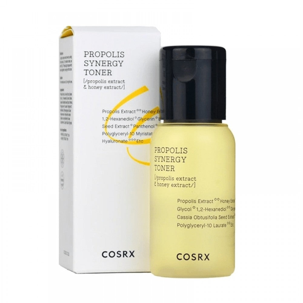 Cosrx Full Fit Propolis Synergy Toner 50ml glass bottle with amber liquid