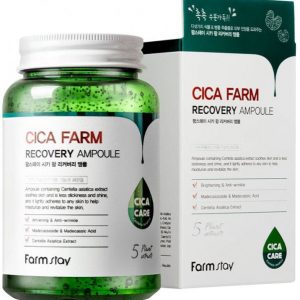 Farm Stay Cica Farm Recovery Ampoule in a white plastic bottle with green accents, 250ml size