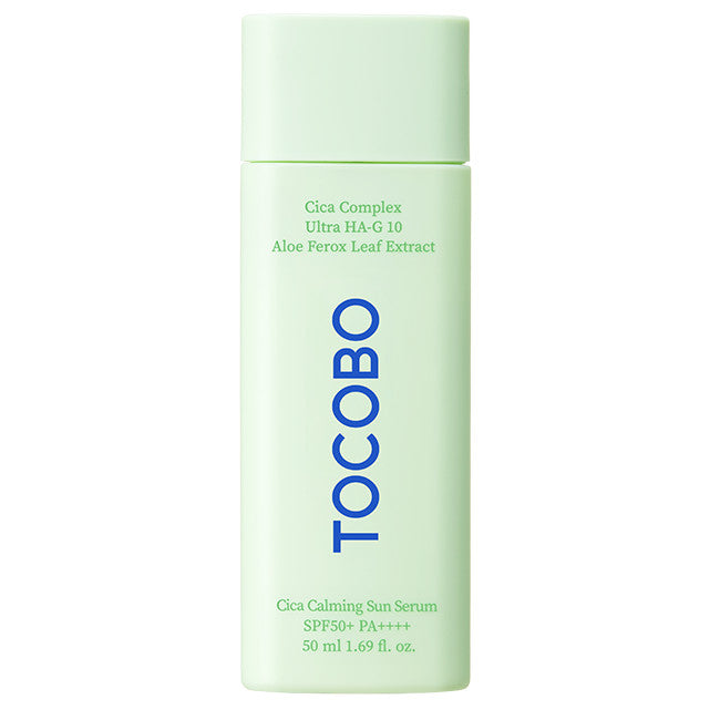 Tocobo Cica Calming Sun Serum 50ml tube packaging, white and green design
