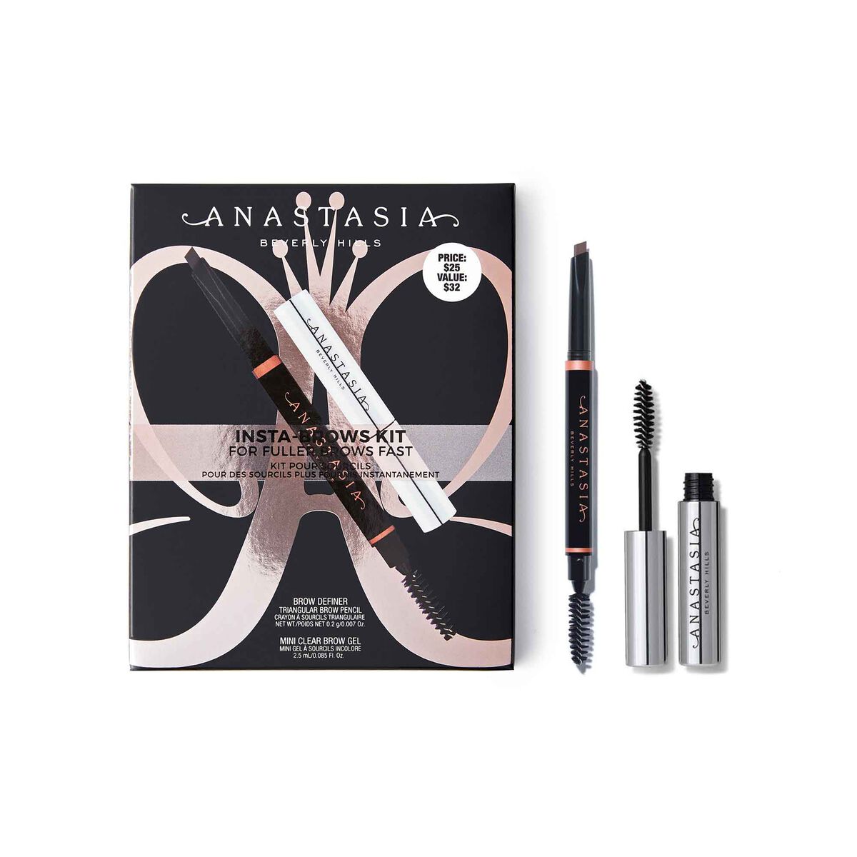 Anastasia Insta-Brows Kit in Taupe with Brow Definer and Clear Brow Gel