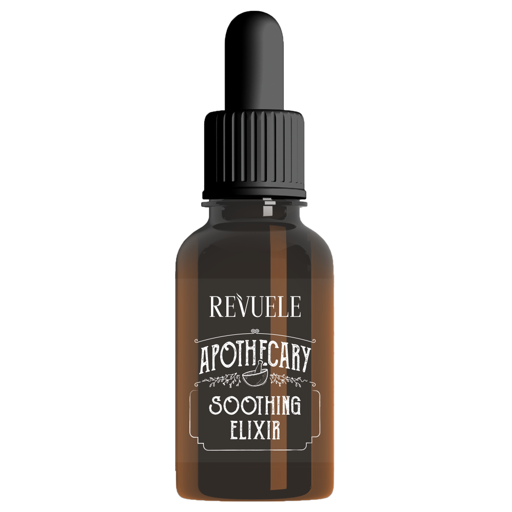Revuele Apothecary Soothing Elixir 30ml in a clear glass dropper bottle, white label