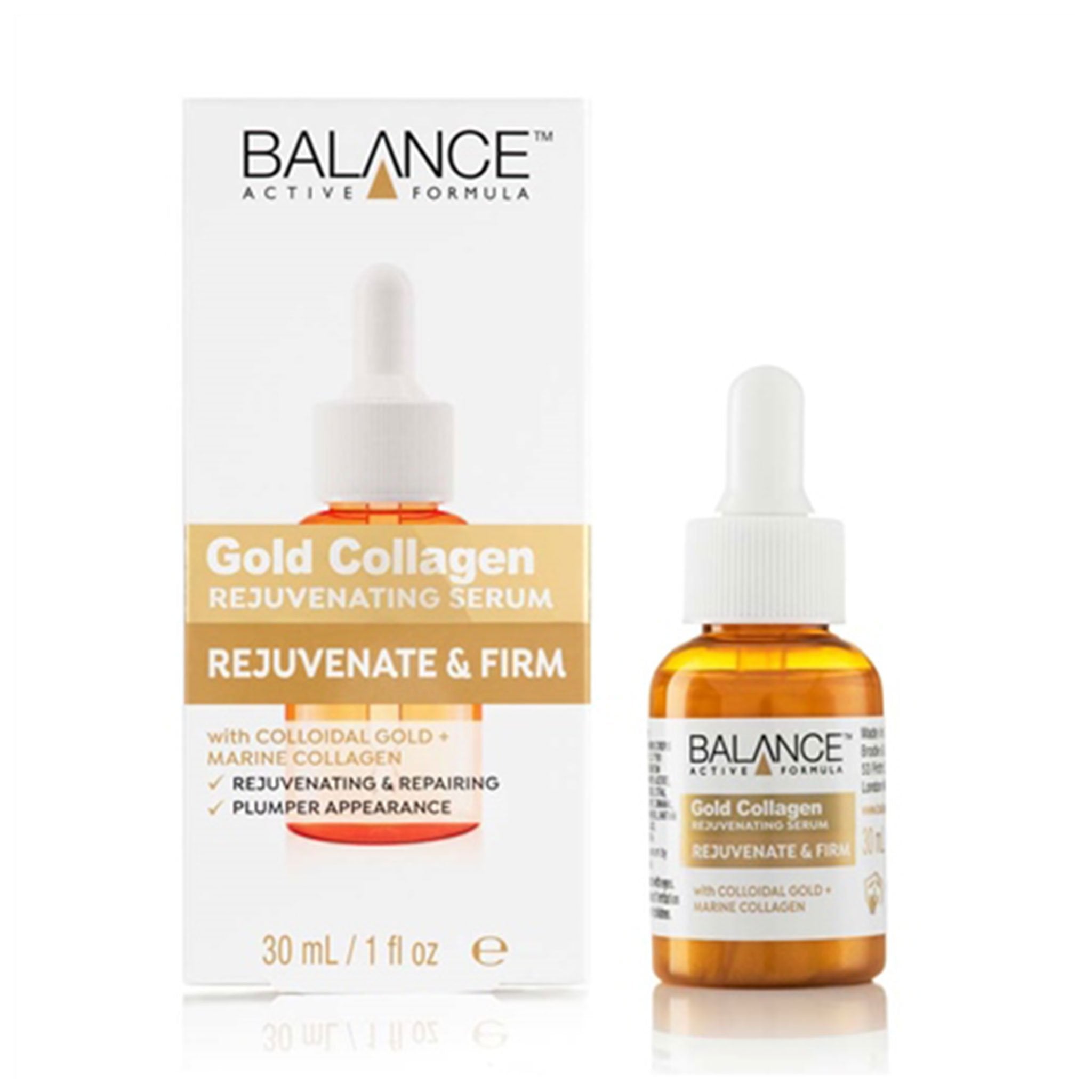 Balance Gold Collagen Rejuvenating Serum 30ml bottle on white background