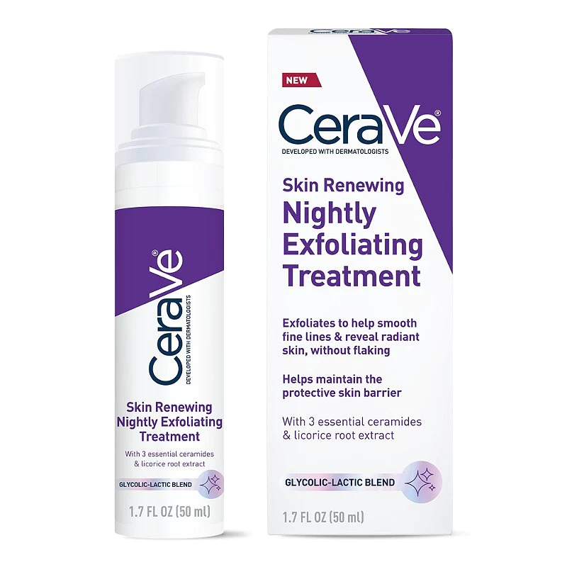 CeraVe exfoliating treatment applied to clean skin before moisturizer in evening routine