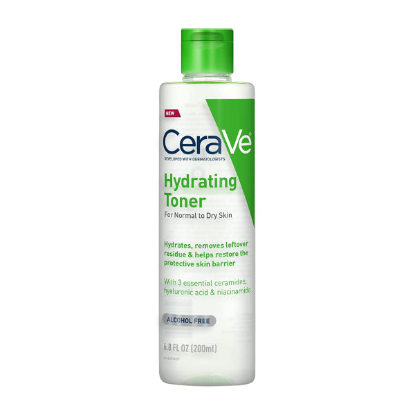 CeraVe Hydrating Toner 200ml bottle with white and green label, shown against a minimal background