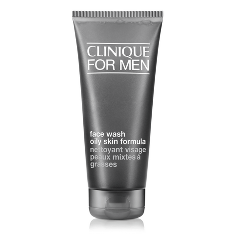 Close-up of Clinique Men's Face Wash gel texture being squeezed onto a hand