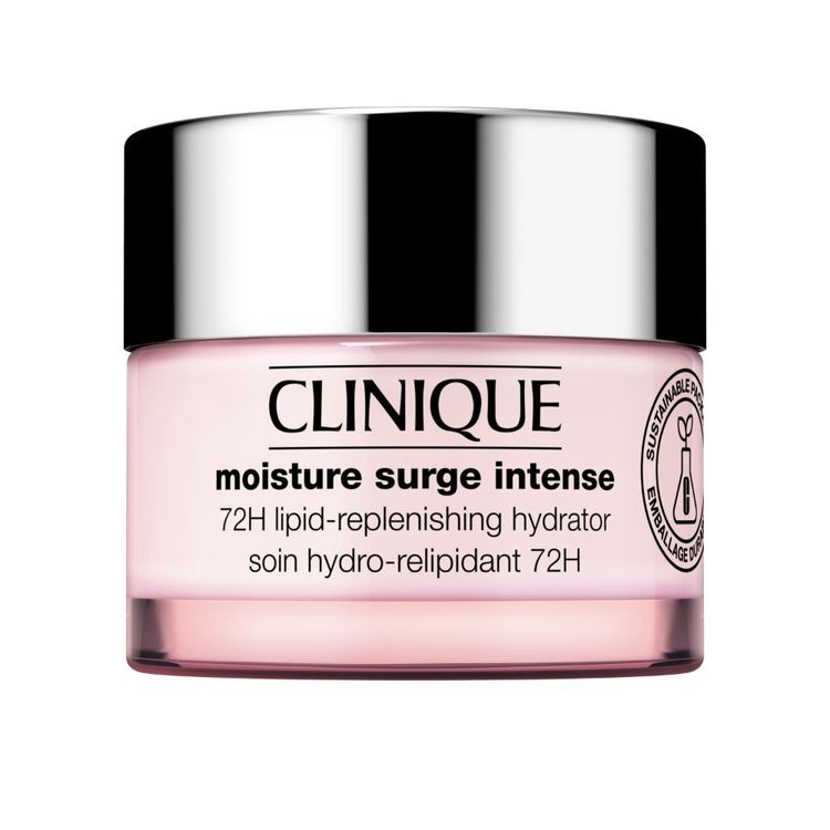 Clinique Moisture Surge Intense 72h Hydrator 50ml jar on clean white background, pink lid and silver ring visible