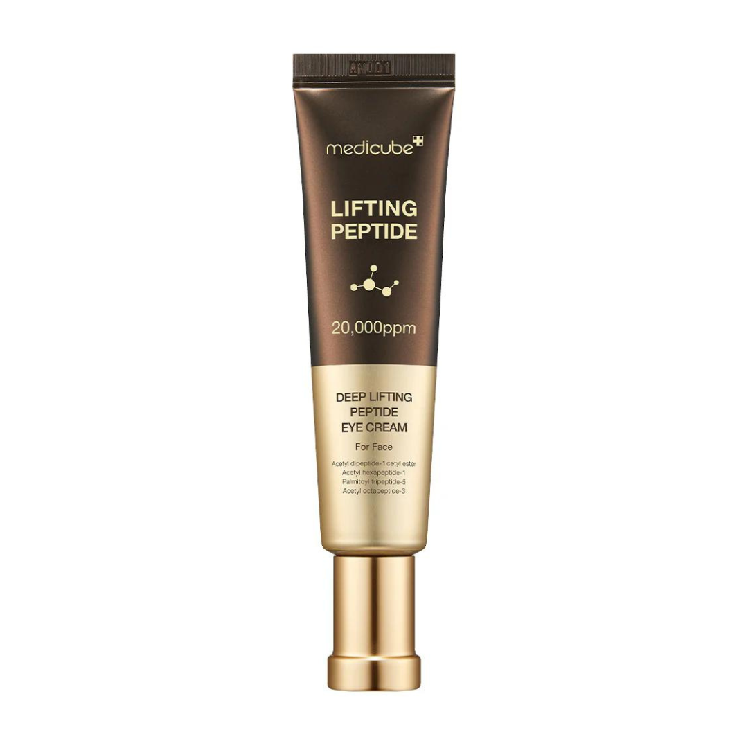 Deep Peptide Eye Cream in a white jar with gold accents