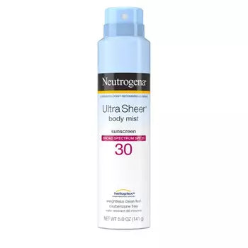 Neutrogena Ultra Sheer Sunscreen Spray SPF 70 5oz bottle with blue and white label
