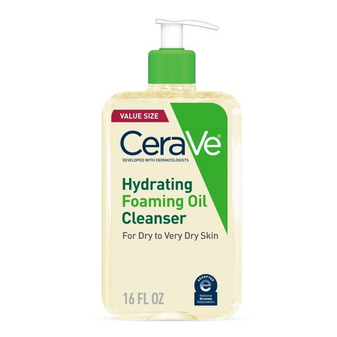 CeraVe Hydrating Foaming Oil Cleanser 473ml bottle front view, white and turquoise label