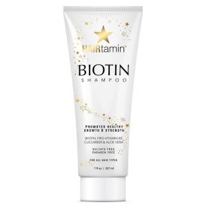 HAIRtamin Biotin Shampoo bottle 207ml — white packaging with green accents