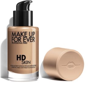 MAKE UP FOR EVER HD Skin Foundation in shade 2N34 Honey, a warm-neutral liquid foundation in a frosted glass bottle
