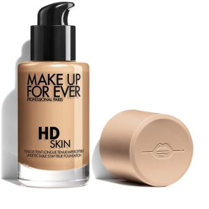 Make Up For Ever HD Skin Foundation 2Y30 bottle with pump lying on a white surface