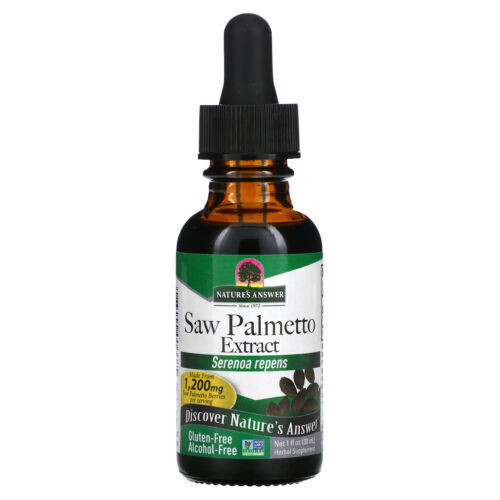Nature's Answer Saw Palmetto Berry Extract 2000mg 30ml bottle with dropper on white background