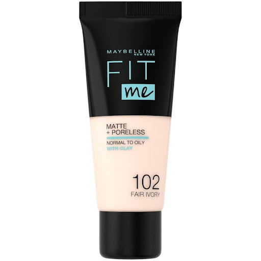 Maybelline Fit Me Matte + Poreless Foundation 102 Fair Ivory bottle front view
