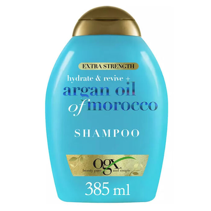 Ogx Hydrate And Repair shampoo bottle 385ml front view with argan oil label