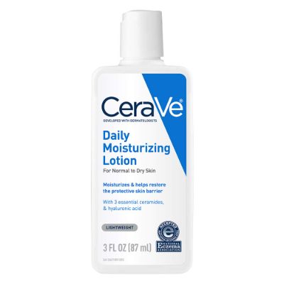 White pump bottle of CeraVe Daily Moisturizing Lotion 87ml against a clean background