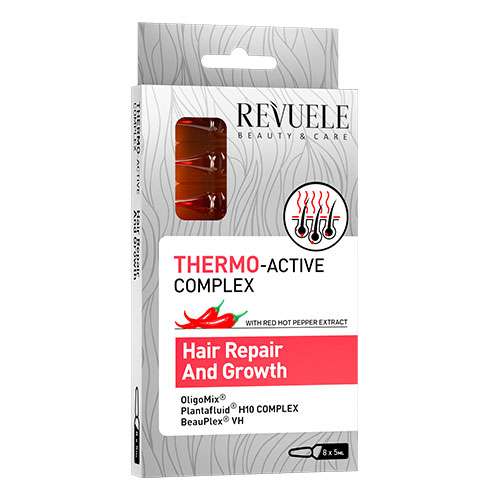 Revuele Hair Repair Hot Pepper Serum Ampoules 8x5ml packaging on white background