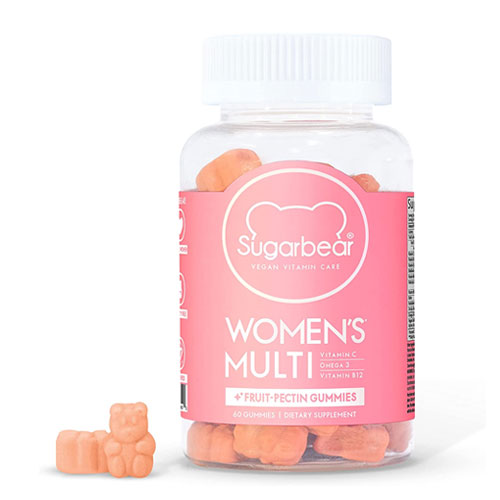SugarBear Women's Multi Vitamin gummies in a pink tub, 60 count