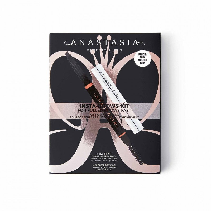 Anastasia Beverly Hills Insta Brows Kit in Medium Brown with two products: retractable pencil and clear gel