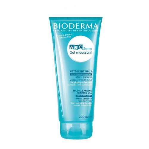 Bioderma ABC Derm Gel Moussant 200ml bottle front view with pump dispenser