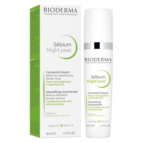 Bioderma Sebium Night Peel 40ml gel tube – white and teal packaging, front view