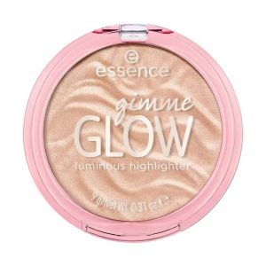 essence Gimme Glow highlighter in Glowy Champagne open pan showing champagne shimmer
