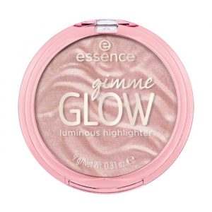 essence Gimme Glow highlighter in Lovely Rose powder pan with shimmering rose gold finish