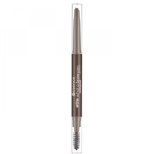 Essence Waterproof Eyebrow Pencil Wow What A Brow in shade 03 with spoolie cap on white background