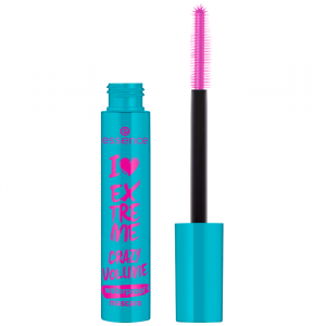 Essence I Love Extreme Crazy Volume Mascara in pink tube with black lettering – packaging front view