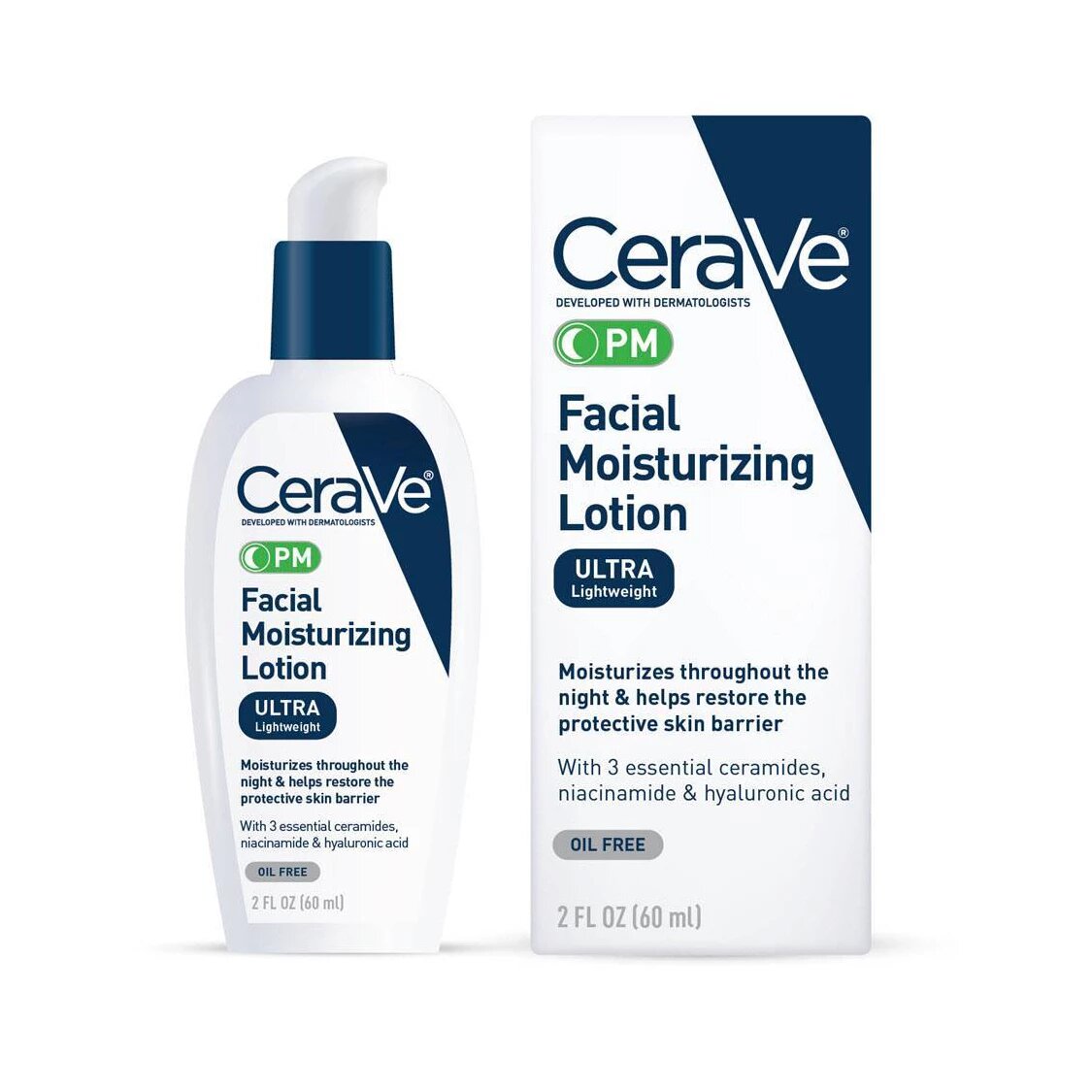 CeraVe PM Facial Moisturizing Lotion 60ml pump bottle on clean white background