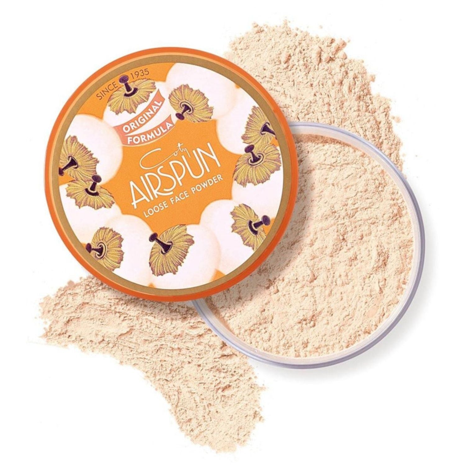 Coty Airspun Loose Face Powder in translucent shade in a round orange container