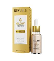 Revuele Illuminating Serum Drops Glow Drops Golden Hour 20ML dropper bottle showing golden liquid