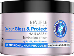 Revuele Color Gloss & Protect Mask 500 ml white tub with silver lid, laminating treatment for colored hair