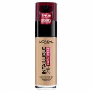 Loreal Paris Infallible Freshwear Foundation 140 Golden Beige bottle with pump on white background