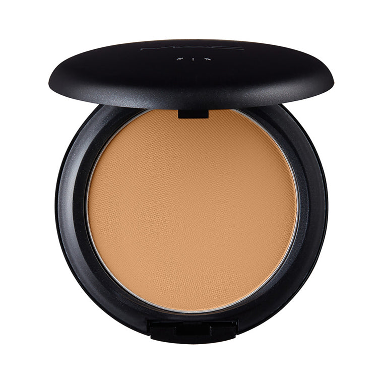 MAC Studio Fix Powder Plus Foundation in shade Nw43 in a black compact with gold accents, 15G size