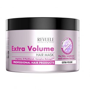 Revuele Extra Volume Hair Mask in a white jar with turquoise label, 500ml size