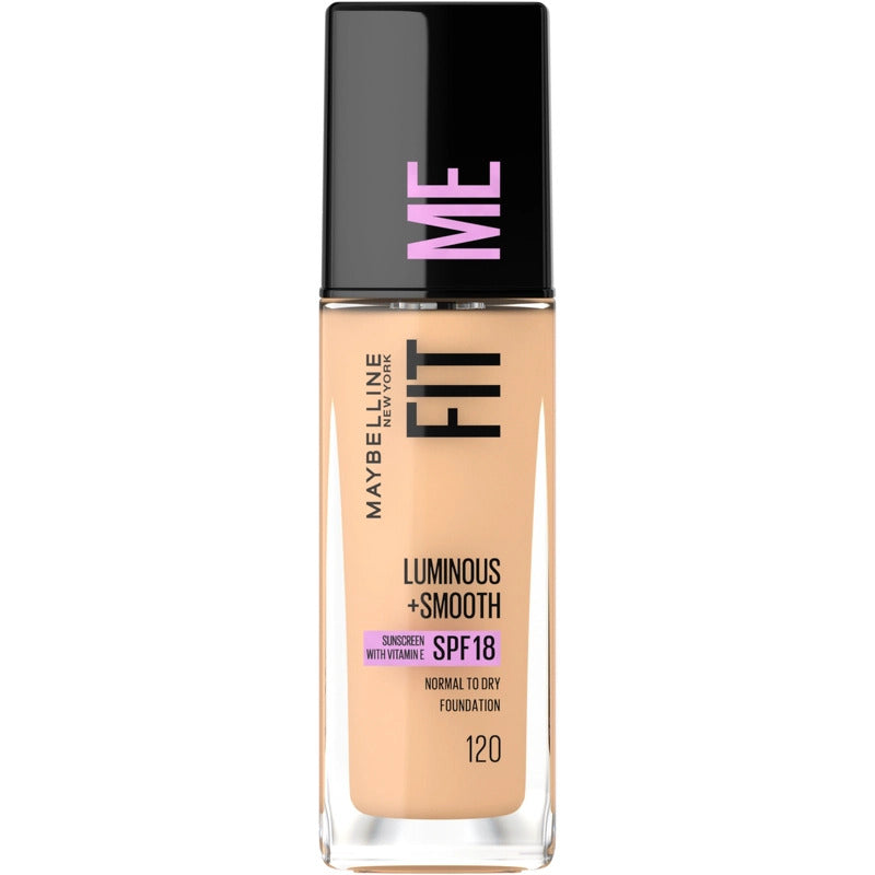 Maybelline Fit Me Luminous Smooth Foundation 120 Classic Ivory 30ml bottle with pump on white background