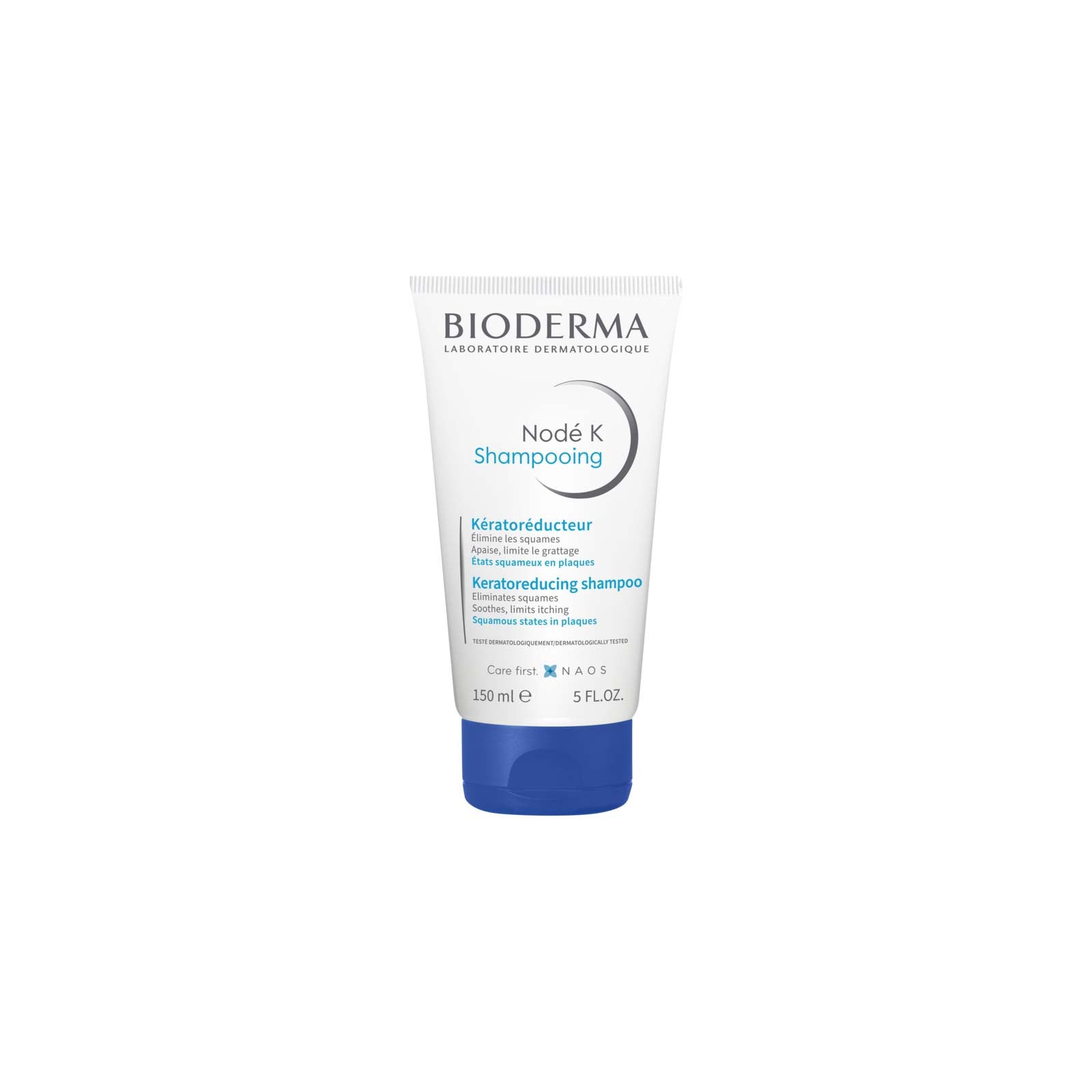 Bioderma NODE K Shampoo 150ml bottle with white cap and label, standing on a clean surface