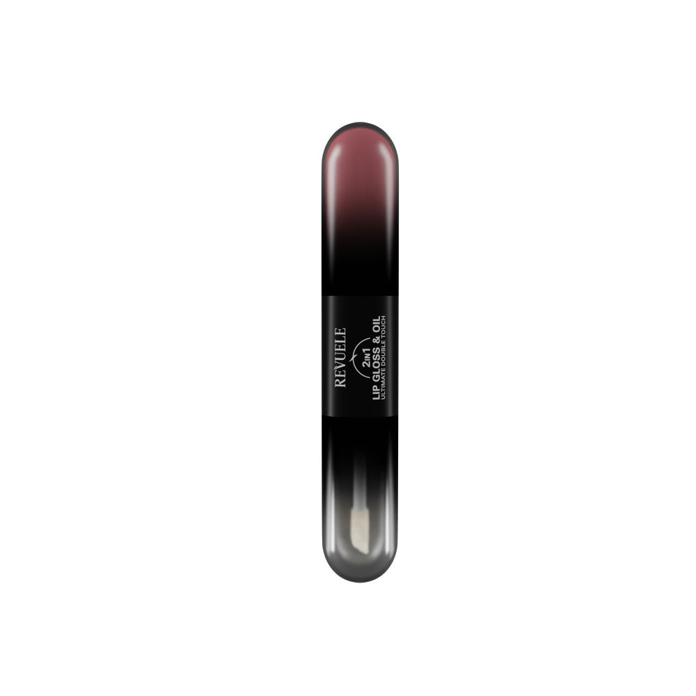 Revuele 2in1 Lip Gloss & Oil - 09 in a clear tube with shimmering pink liquid and gold cap