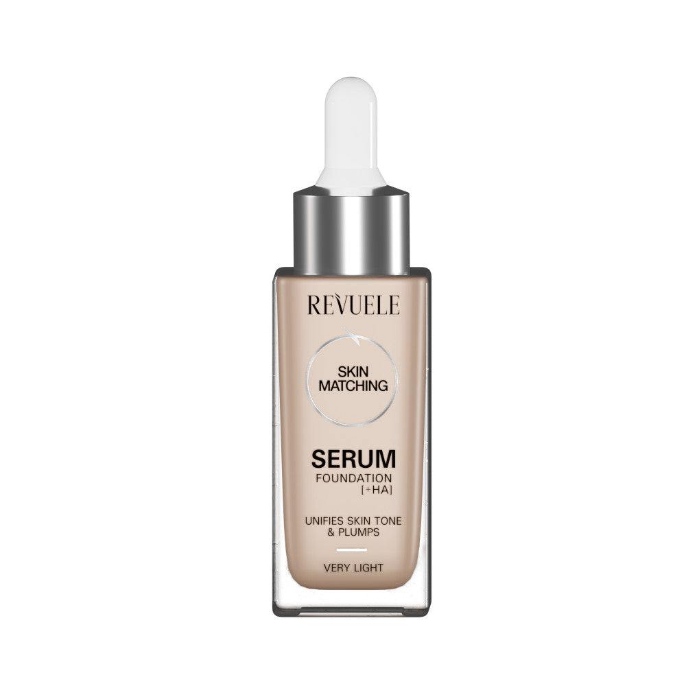 Revuele Serum Foundation + HA very light shade in a sleek pump bottle, white cap, minimal label