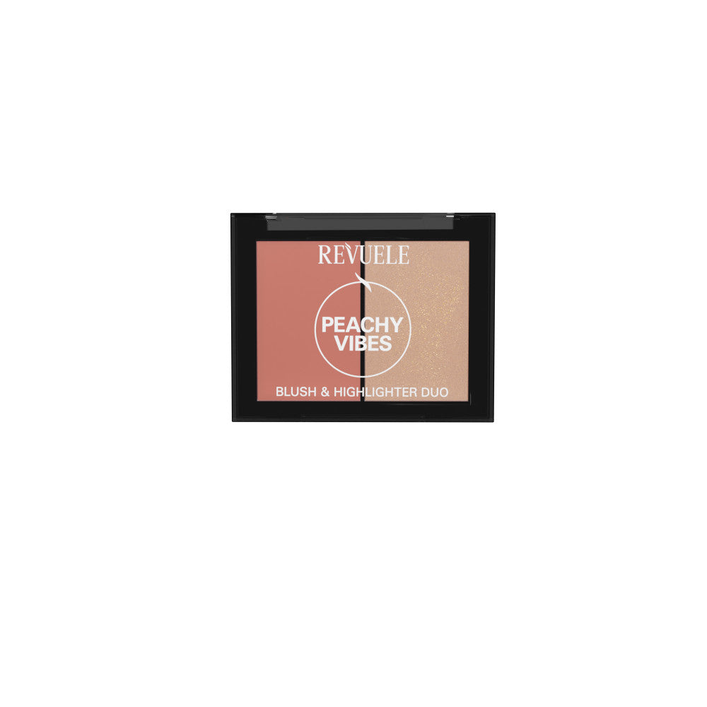 Revuele Peachy Vibes Duo blush and highlighter compact with mirror