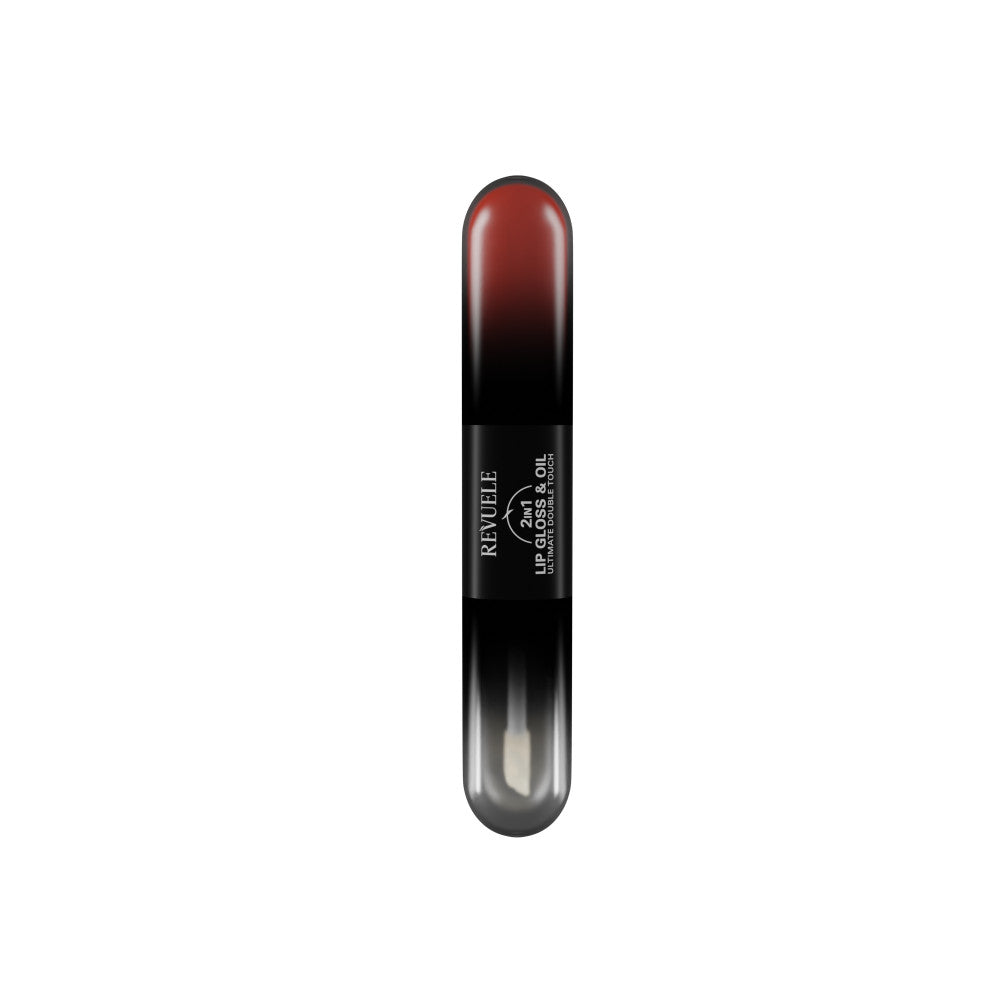 Revuele 2in1 Lip Gloss & Oil 01 in a clear tube with a silver cap, showing the glossy shimmer formula