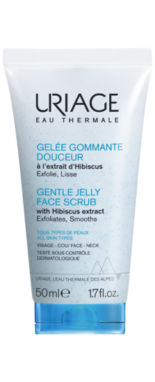 Uriage Gentle Jelly Face Scrub 50ml tube on a clean white surface