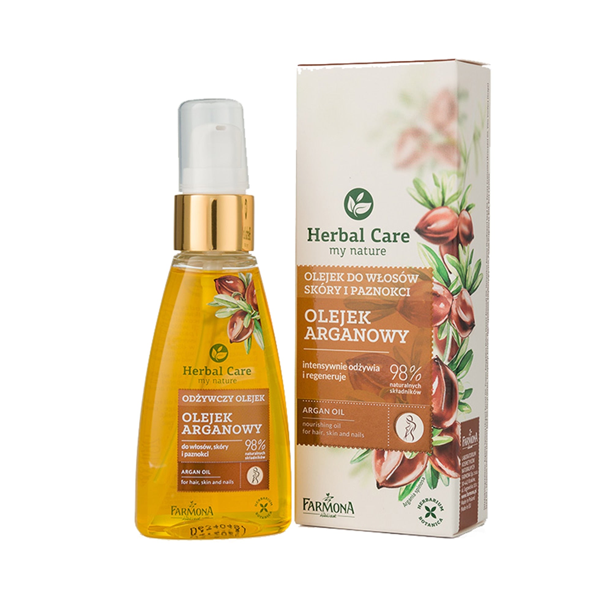 Farmona Herbal Care Nourishing Argan Oil in a 55ml dark glass bottle with dropper, shown against a neutral background