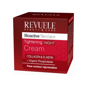 Revuele Tightening Night Cream 50ml jar on a marble surface with soft lighting