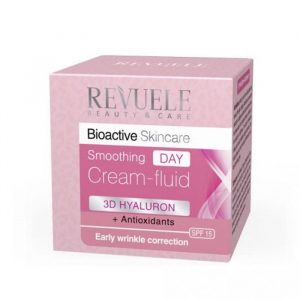 Revuele Smoothing Day Cream Fluid in white and green packaging, 50ml tube