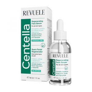 Revuele Centella Regenerating Facial Serum 30ml in a glass dropper bottle with green label