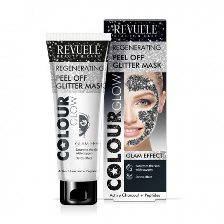 Revuele Peel Off Glitter Mask Black 80ml packaging tube on white background