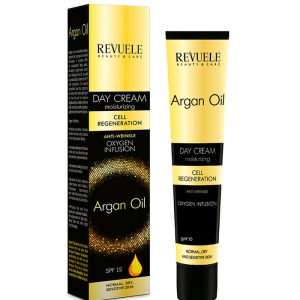 Revuele Facial Day Cream with Argan Oil in a white tube against a clean background